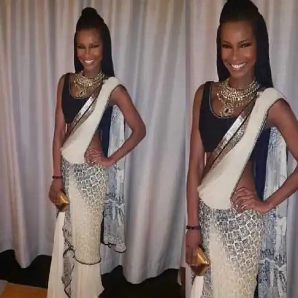 Agbani Darego Promotes Indian Culture As She Rocks An Indian Saree (Photos)